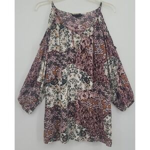 Women's XL‎ Floral Tunic Blouse  Patchwork Cold Shoulder Boho Beach Festival Y2K